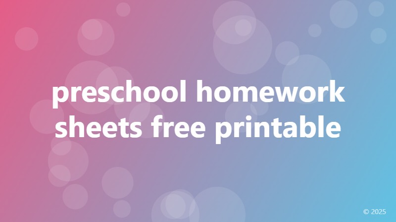 preschool homework sheets free printable