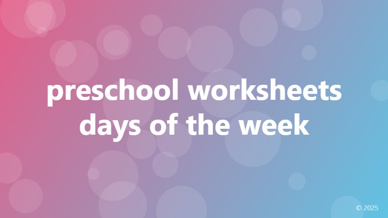 preschool worksheets days of the week